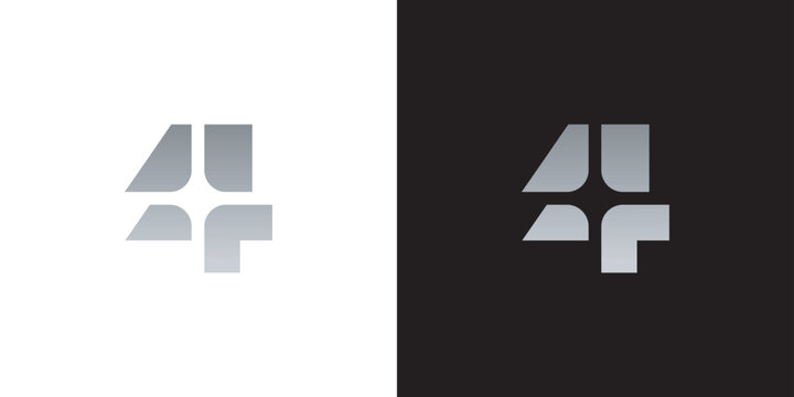 Modern geometric four-point star or number four logo design concept in silver gradient on white and black background