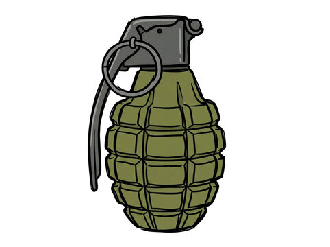 Hand grenade illustration. Military explosive weapon icon with isolated transparent background.