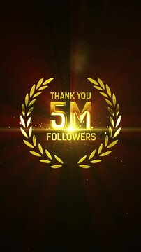 Thank You 5M Followers Golden Lettering Text Animation.