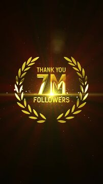 Thank You 7M Followers Golden Lettering Text Animation.