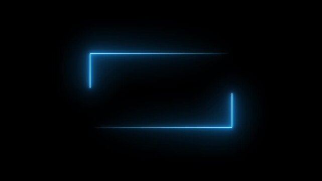 Bright neon glowing frame, zigzag line loop animation isolated on black background. Rectangle shaped glowing illuminated frame design template for multiple uses.