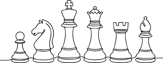 Set of chess pieces line art vector illustration with strategy illustration minimalist thinking © MANIK