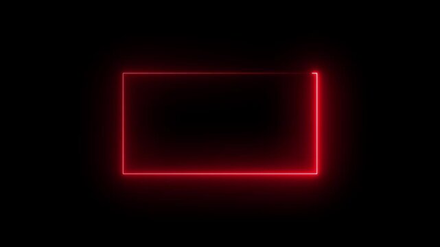 Bright neon glowing frame, zigzag line loop animation isolated on black background. Rectangle shaped glowing illuminated frame design template for multiple uses.