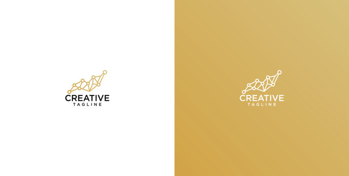 Abstract business growth chart logo design with low poly network line art for finance analytics and technology company branding