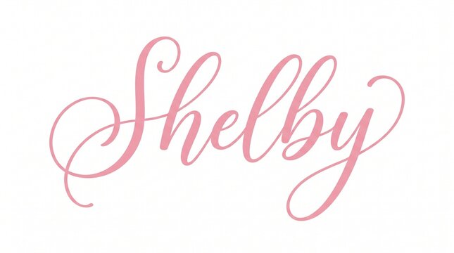 Shelby elegant cursive calligraphic typography written in pink script font isolated on white background
