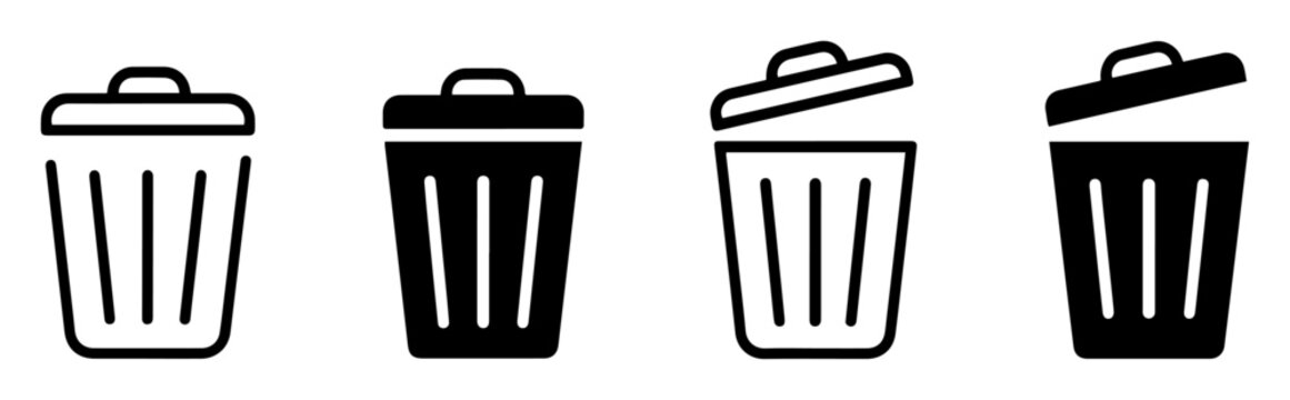 bin icon set for waste disposal