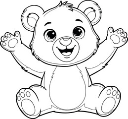 Fototapeta premium Cute Teddy Bear Cartoon Character Hand Drawn Line Art Illustration with happy Face and Open Arms for Kids Coloring Book Vector Designs