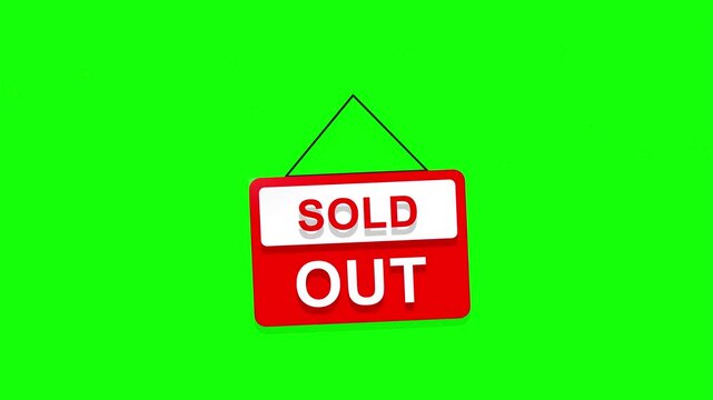 Sold Out Red Hanging Sign on Green Screen Background