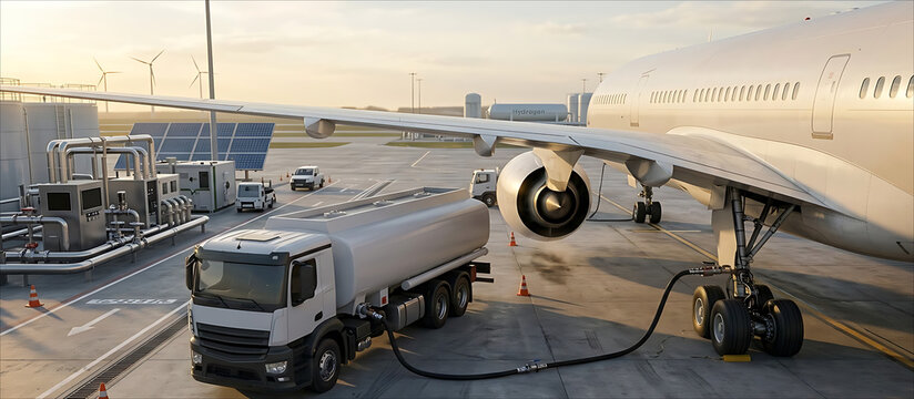 Ultra Realistic Sustainable Aviation Fuel Transfer at Modern Airport with Advanced Green Energy Infrastructure