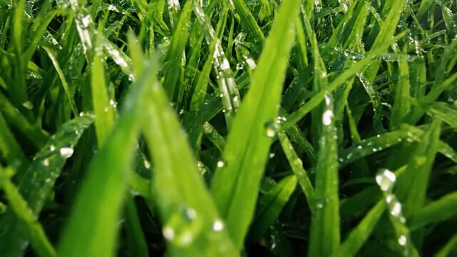 A lush oval patch of green grass on a bright background