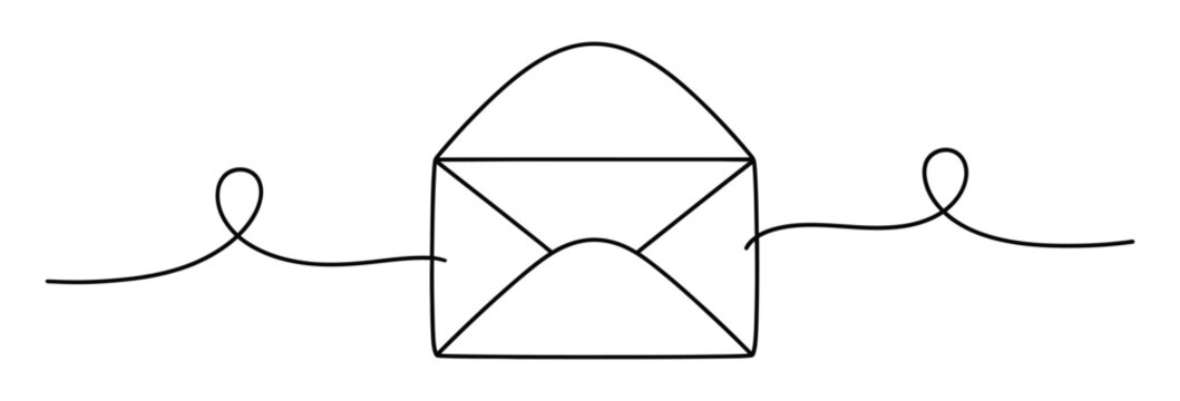 Simple hand drawn sketch of an envelope and s in of lines on a white background