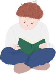little boy reading a book