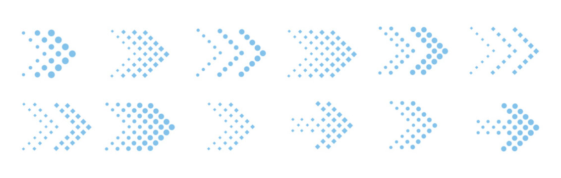 Dotted arrows vector icon set. Arrow dots style vector collection. Arrow. Cursor. Modern simple arrows. collection, different arrow signs, and black arrow icons. Arrow big black set.