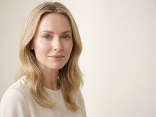 Obraz premium Portrait of a beautiful blonde woman with subtle makeup and soft lighting