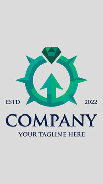 Green strategic growth arrow with emerald gemstone.