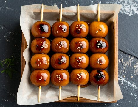  Mitarashi Dango Packaging Mockup, Sweet Soy Glazed Skewered Mochi
