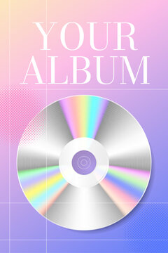 Y2K Album Cover Template with Halftone Pattern, Grid Background, and Realistic CD Disc