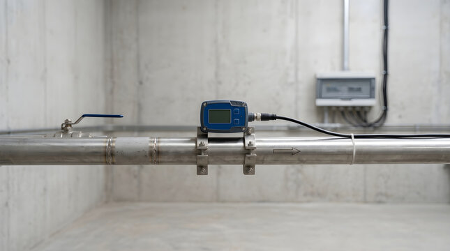 Digital flow meter on metal pipe