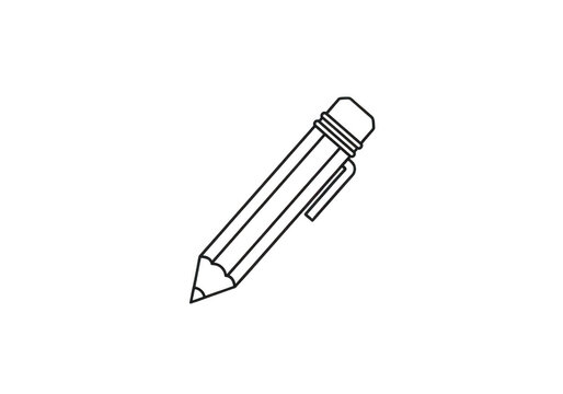 Simple pencil icon with eraser and clip isolated on transparent background