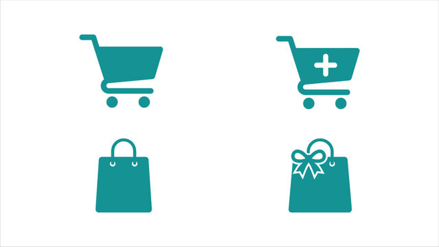 Shopping Cart And Gift Bag Icons Teal Silhouettes On A White Background trolley retail