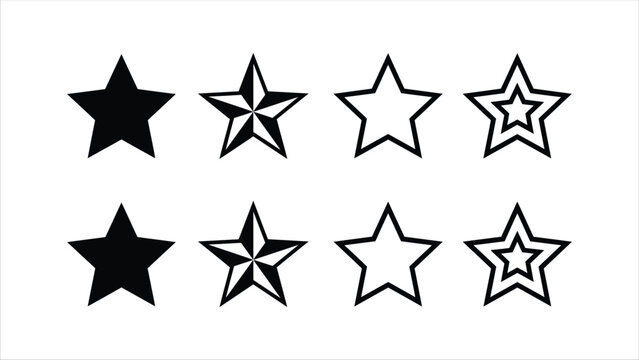 Eight Black And White Star Shapes On A White Background Silhouette Style Vector Graphics