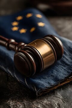 Judge's gavel resting on judicial reform documents, symbolizing legal authority and justice, with rich textures and colors enhancing the visual narrative of governance and law