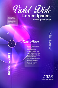 Futuristic Violet CD Disk Poster Template with Glowing Light Effects and Glassmorphism Layout