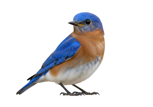Blue bird perched on a simple branch with light background isolated on transparent background