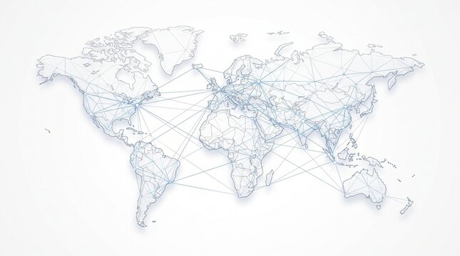 Abstract Global Connectivity Network World Map with Interconnecting Lines for Digital Communication and Business Logistics