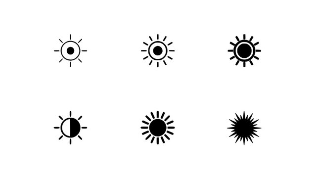 Suns with Varying Degrees of Sunlight in a 2x3 Grid Featuring Sun, Icon, Design with Vector and Symbol Elements for Illustration