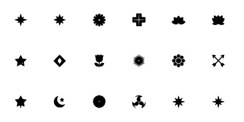 Fototapeta premium Symbols Featuring Stars, Flowers, and Geometric Shapes in Black and White Featuring Icons, Design, Illustration with Vector