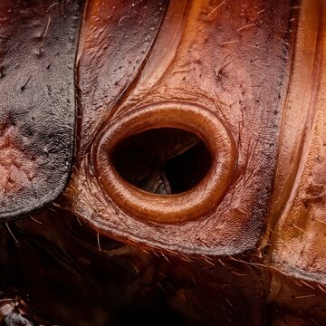 Microscopic detail of modified abdominal spiracle on insect cuticle
