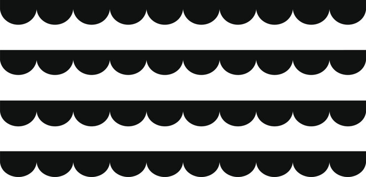 Set of four decorative scalloped edge borders presented in a bold and minimalist black graphic silhouette