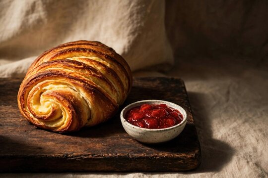 Golden Croissant with Strawberry Jam