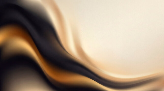 Elegant black and gold flowing wave gradient with soft cream copy space for luxury backdrop