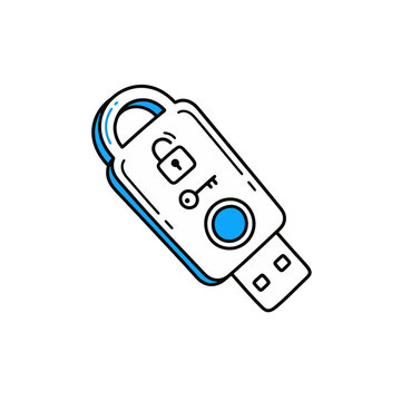 hardware security key usb flash drive vector icon illustration hand drawn line art style for two factor authentication data protection cyber security doodle isolated element