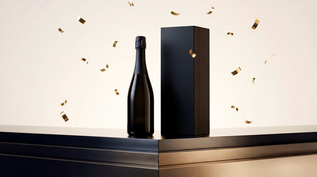 Golden smoke wave with sparkling glitter dust on black background for elegant New Year backdrop