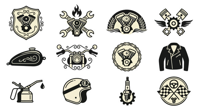 Vintage Motorcycle Club Emblems and Badges Collection.
