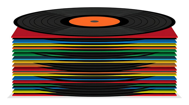 Colorful Stack of Vinyl Records Viewed from the Front Detailed Artistic Representation of a Music Collection
