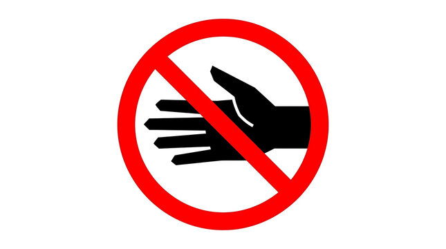 A clear prohibition symbol with a hand inside, indicating no touching or contact.