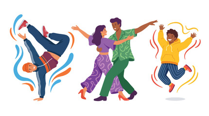 Obraz premium Diverse Group of People Dancing Together in Joyful Dynamic Poses
