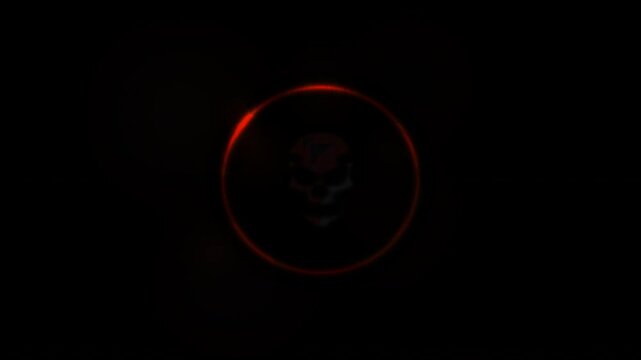 An enigmatic digital skull motif, glowing with a deep crimson aura, intricately generated from mathematical equations, evoking a sense of mystery and foreboding in the void