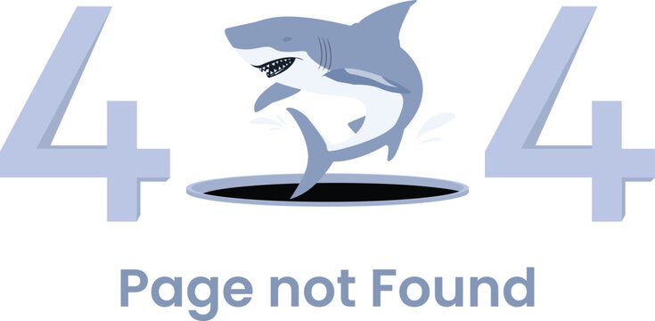 Creative Shark 404 Error Page Not Found Vector Illustration for Website UI UX Landing Page Empty State