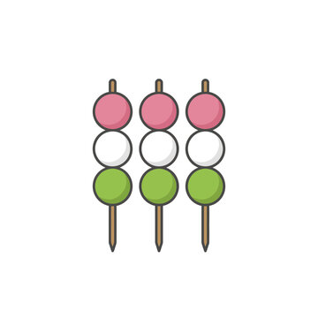 Dango Skewers with Three Colors Icon - Japanese Food Sweet Dumpling Vector