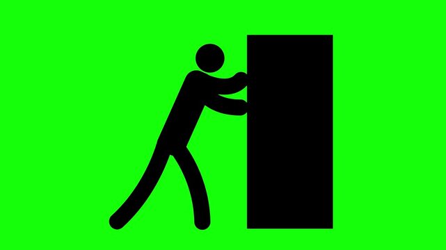 Pictogram Person Pushing Something Animation Loop Video, Green Background