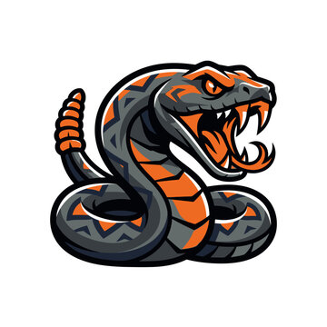 Fierce Cartoon Snake with Open Mouth and Sharp Teeth.