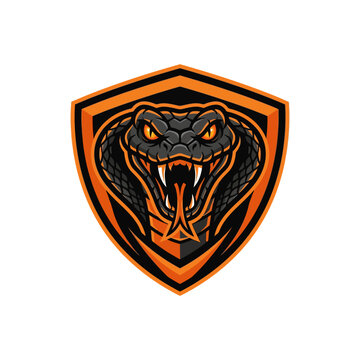 Fierce Snake Head Emblem with Shield Design.