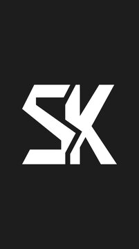 Bold SK monogram logo on black background.