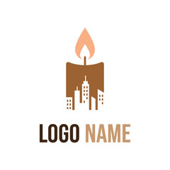 Candle with city skyline urban real estate logo © siron
