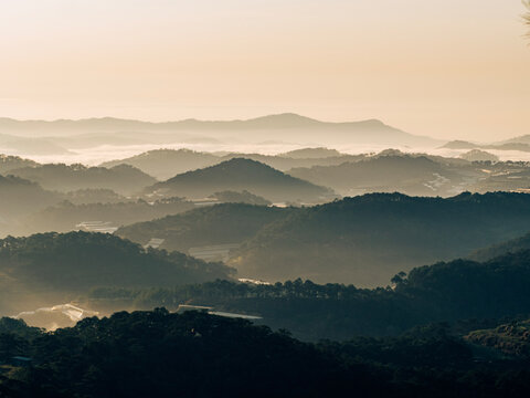 Lam Dong mountains and hills in the morning mist